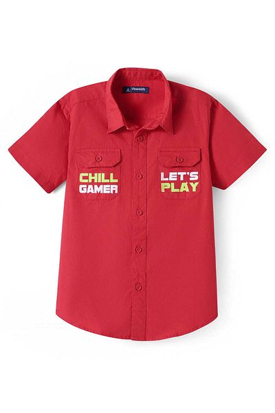 Pine kids Pine Kids Cotton Woven Half Sleeves Shirt With Game On Print - Red