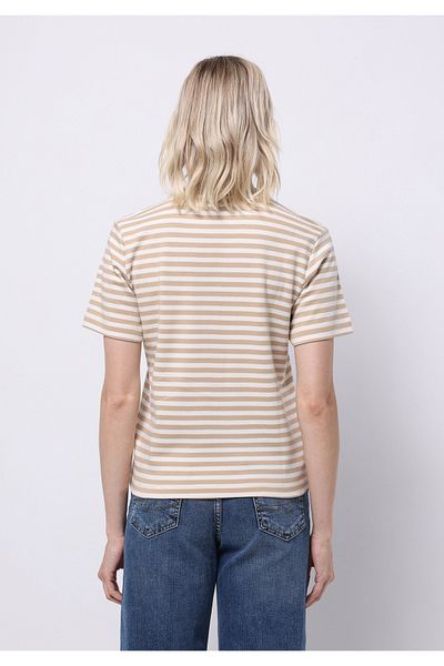 Colin's Tricou cu mânecă scurtă din bumbac bej pentru femei, cu decolteu rotund, cu linie dreaptă