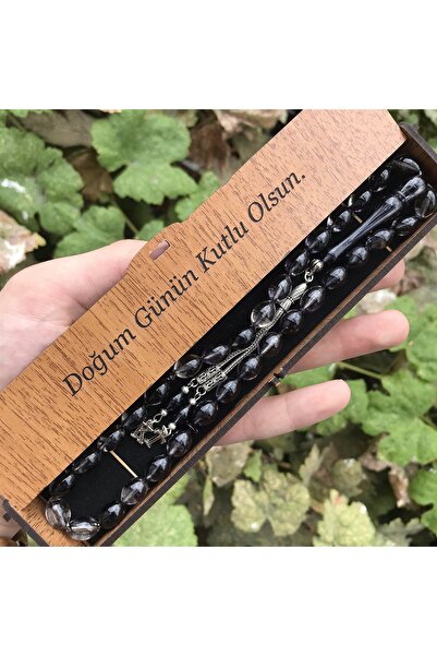 KANUNİ TESBİH سبحة هدية عيد ميلاد منقوشة باللون الأسود، سبحة مع صندوق خشبي