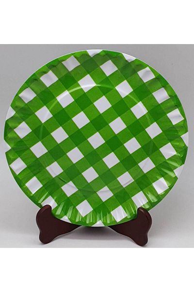 OEM Farfurie Gemma, intinsa, 26 cm, verde, carouri, 3Stx