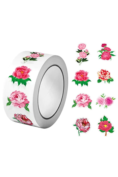 Choice RO096 1Roll(500Pcs) Pretty Peony Flowers Floras Stickers 2.5cm/1.0'' 8 Designs Decals Diy Adorn Gift