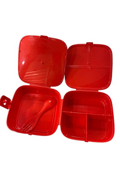 tüftürük Astronaut Licensed 3 Compartment Double Layer Spoon Fork Children's Nutrition Bowl Set Red