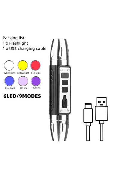 Choice USB Charging Black 6-in-1 White Yellow UV 365nm/395nm LED LCD Flashlight USB charging Jewelry Jade S