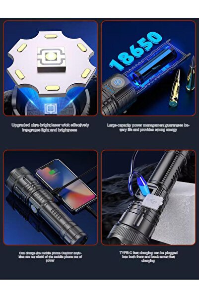 BLOMSTER Everton rt-180 Uzun Menzilli Profesyonel El Feneri + telefon şarj öz...