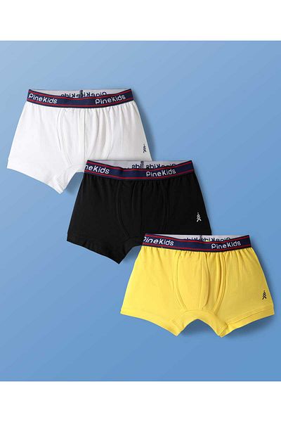 Pine kids Pine Kids Cotton Elastane Knit Logo Print Trunks Pack Of 3 - Black/White/Yellow