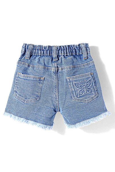 Babyhug Mid Thigh Washed Denim Shorts With Stretch & Text Print - Blue