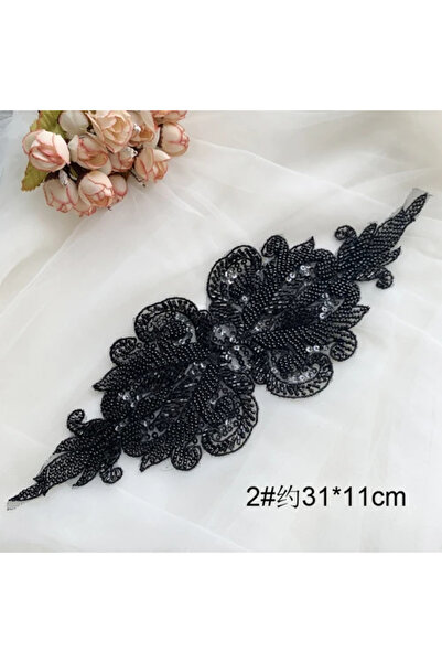 Choice1 قطعة واحدة سوداء. رقعة دانتيل مرصّع بالخرز . إكسسوارات فستان زفاف راق...