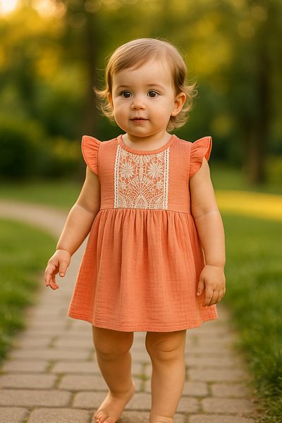 Kidaxi .Muslin Scalloped Dress 6-9/9-12/18-24/24-36Ay