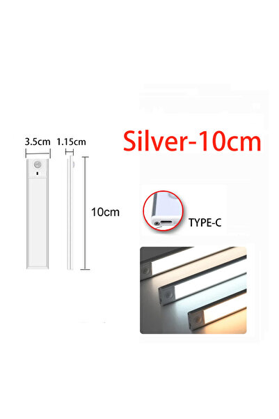 Choice ضوء خزانة LED لاسلكي USB من Wiscolor Type-C فضي 10 سم قابل لإعادة الشح...