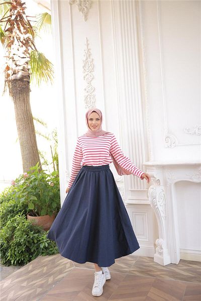 Bwest O Neck Horizontal Stripes Long Sleeve Short Slit Short Tunic - (38-46) - 71296 - Fuchsia