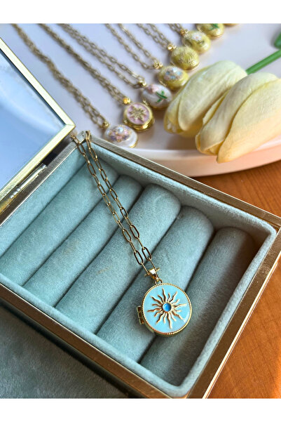 Lavin Accessoriess Mavi Güneş Detaylı Kapaklı Sanat Kolye