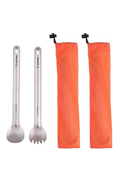 Choice 2pcs frost set Tiartisan Pure Titanium Cutlery Ultralight Long Handle Spoon Spork Outdoor Camping Po