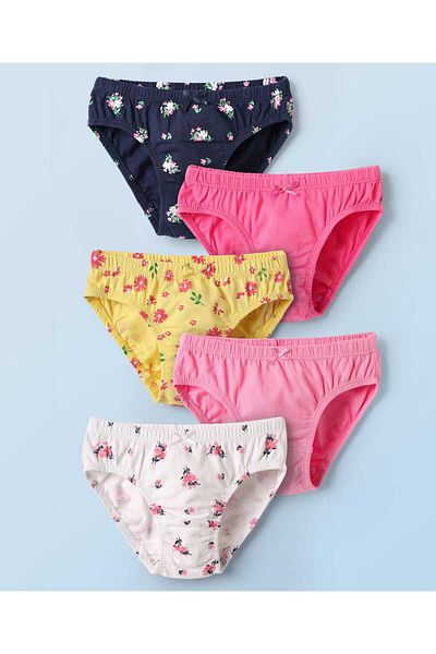 Honeyhap 100% Premium Cotton Elastane Knit Panties With Floral Print Pack Of 5 - Multicolour