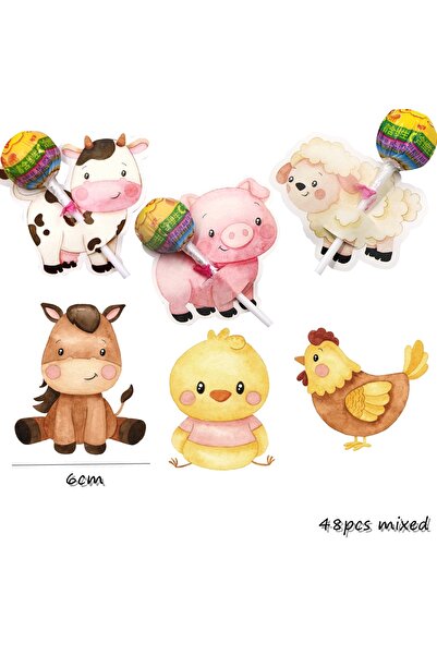 Choice 48pcs pink mixed 48pcs Carton Farm Animal Lollipop Cards Candy Packagi...