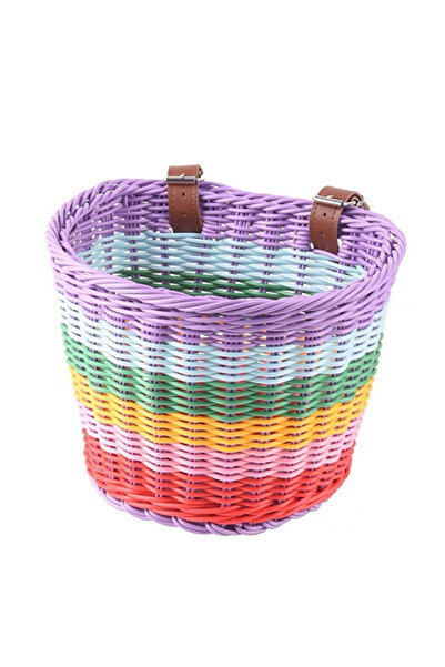 Choice سلة دراجة للأطفال بمقود أمامي من الخيزران، مقاس 21 × 16 سم، لون قوس قز...