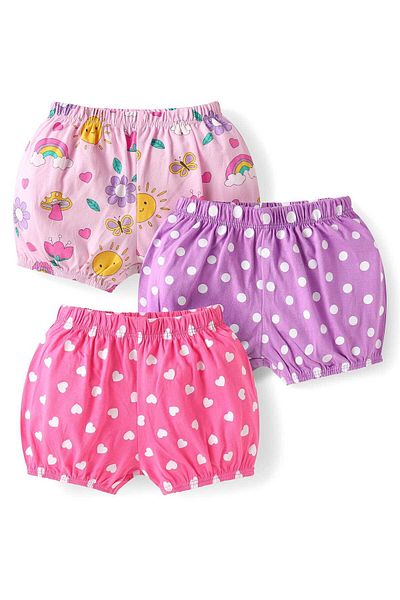 Babyhug 100% Cotton Knit Bloomers with Tropical & Polka Dots Print Pack of 3 - Pink & Purple