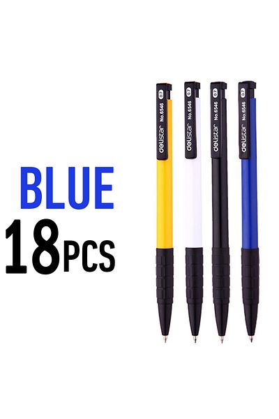 Deli BLUE INK 18PCS Push Button Ballpoint Pen 0.7mm Smooth Writing Refillable Office Supplies School