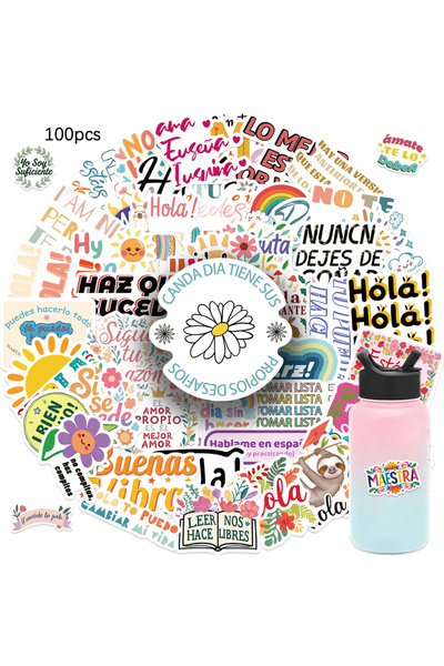 Choice ١٠٠ قطعة من ملصقات اقتباسات تحفيزية وملهمة باللغة الإسبانية - ملصقات ذ...
