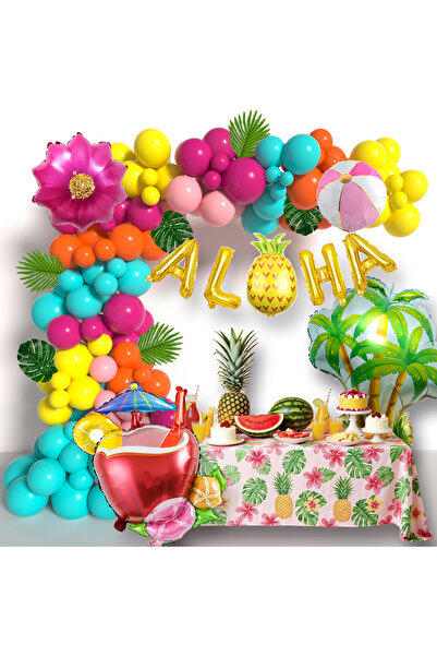 Choice مجموعة بالونات CY274 هاواي 178 قطعة طقم إكليل قوس البالونات الاستوائية، ديكورات حفلات لوآو ألوها بي