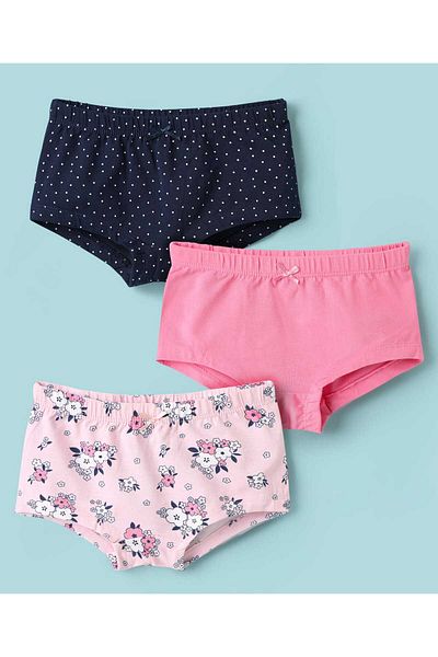 Honeyhap Premium Cotton Knit Hipster Panties Floral Pack Of 3-Navy Peony Sachet Pink & Tander Touch