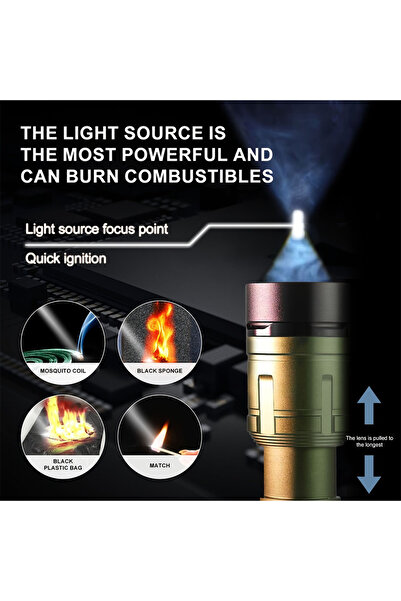 Choice green New 3000 lumen outdoor zoom rechargeable flashlight, all-aluminum alloy, can light up the flam