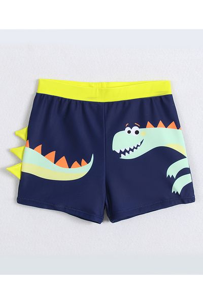 Babyhug Swimming Trunks With Dino Print & Applique - Navy Blue