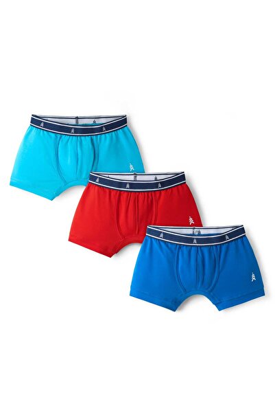 Pine kids مجموعة من 3 سراويل داخلية من القطن والإيلاستين بلون واحد - أزرق فات...