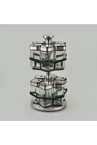 MATMEL 12-Piece Spice Rack with Rotating Stand - Transparent / Black - 100 ml