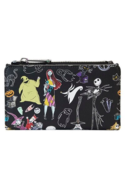 Choice حقيبة بطاقات من القماش مطبوع رسوم متحركة ليلو وستيتش من ديزني لاونج فلاي، سوداء اللون، بسحاب طويل وفتحات متعددة