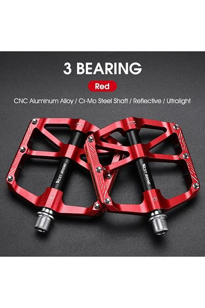 Choice Red WEST BIKING CNC 3 Bearing Bicycle Pedals Ultralight BMX MTB Road Bike Pedals Non-slip Aluminum A