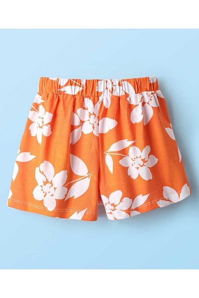 Honeyhap Premium 100% Cotton Knit Bio Finish Above Knee Length Solid Skort with Bow Applique-Orange