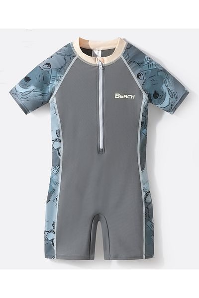 SAPS Beach Graphic Legged Swimsuit - Grey/Blue