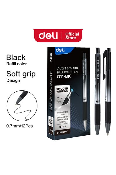 Deli BLACK 12pcs High Quality 0.7mm Ballpoint Pen Black Blue Ink Portable Signature Pen Writing Too