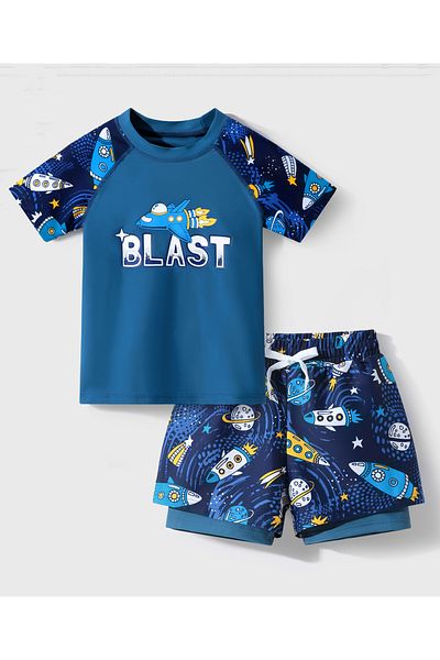 SAPS Space Theme Printed Two Piece Swimsuit - Blue