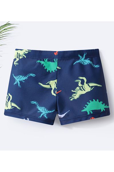 SAPS All Over Dinosaur Printed Swimming Trunks with Cap - Navy