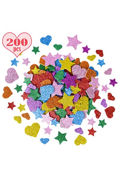 Choice about 200pcs 200 Pieces Colorful Glitter Foam Stickers Self Adhesive Stars Mini Heart Shapes Glitter