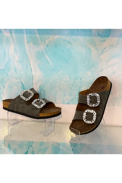 Nexs Mahcerys Women's Stoned Double Buckle Smoked Slippers (Not Wear in Water)