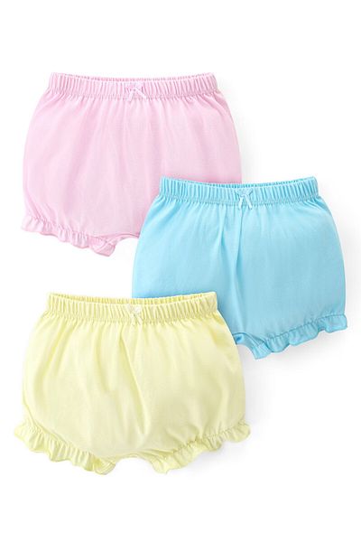 Babyhug 100% Cotton Knit Solid Bloomers Pack of 3 - Pink/Blue/Yellow