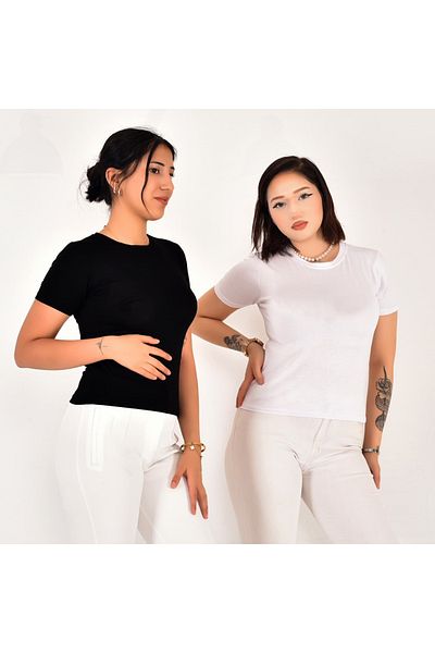 Pollux Women's White Lycra Crew Neck Short Sleeve Badi 2Pack