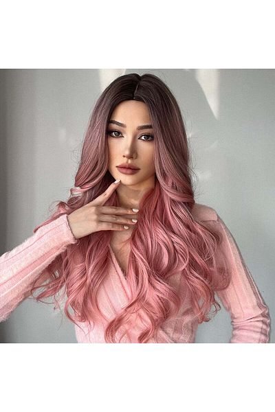 WildFashion Pink wig with long wavy hair PER89-5