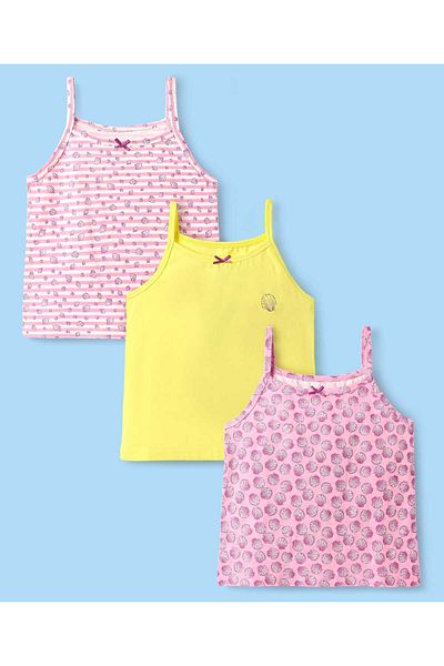 Pine kids Cotton Elastane Knit Singlet Sleeves Sea Shells Printed Slips Pack of 3 - Pink & Yellow