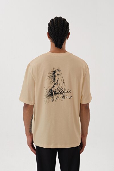 SPORTEMPT Μπλουζάκι Wild Horse Graphic με τύπωμα oversized Crew Neck - Μπεζ