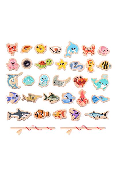 Choice NB145C2-31Pcs Magnetic Fishing Toys Game Set for Kids Montessori Wooden Cartoon Fishing Rod Educatio