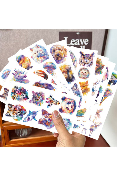 Choice 10SHEETS 10Sheets Watercolor Animal Tattoo Stickers Wolf Tiger Shark Bird Pattern Cartoon Party Deco