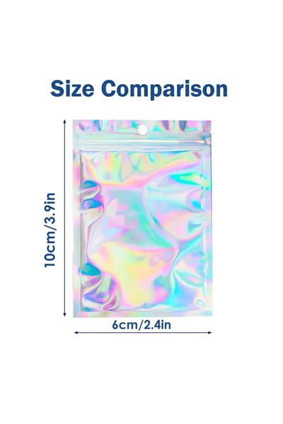 Choice1 100 كيس مايلر هولوغرافي قابل لإعادة الإغلاق، مقاس 10×6 سم، بسحاب، لتخ...