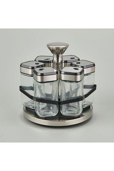 MATMEL 6-Piece Spice Rack with Rotating Stand - Transparent / Black - 100 ml