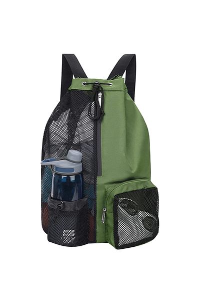 APWIKOGER Green Swim Bag Mesh Drawstring Backpack with Wet Pocket Multipurpose Lightweight Beach Backpack for