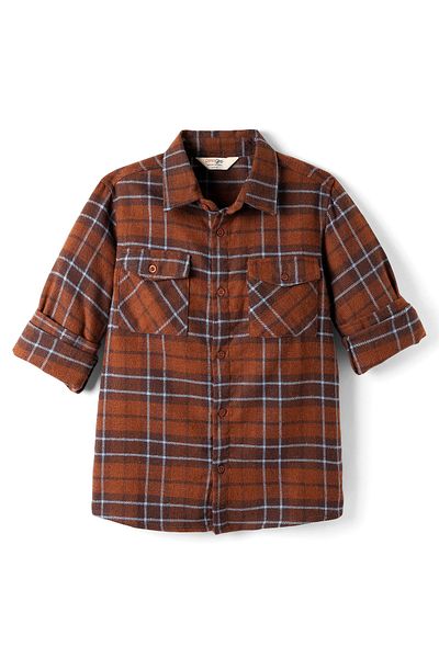 Primo Gino Primo Gino Boys Flannel Fabric Full Sleeve Check Shirt - Brown