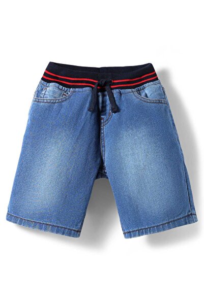 Pine kids شورت مغسول من القطن المنسوج بطول الركبة - أزرق