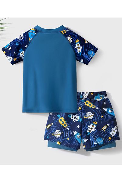 SAPS Space Theme Printed Two Piece Swimsuit - Blue
